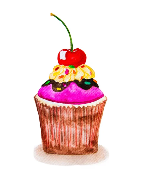 Cupcake cremoso colorido com cereja — Fotografia de Stock