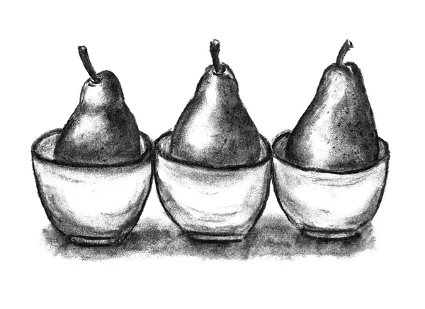 Mûr trois poires dans des bols — Photo