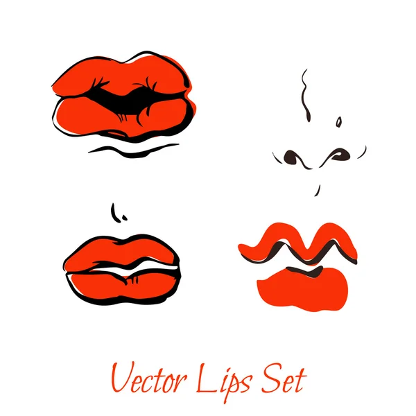 Juego de boceto de labios sexy dibujado a mano — Vector de stock