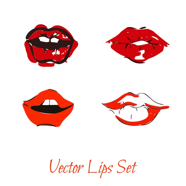 Juego de boceto de labios sexy dibujado a mano — Vector de stock