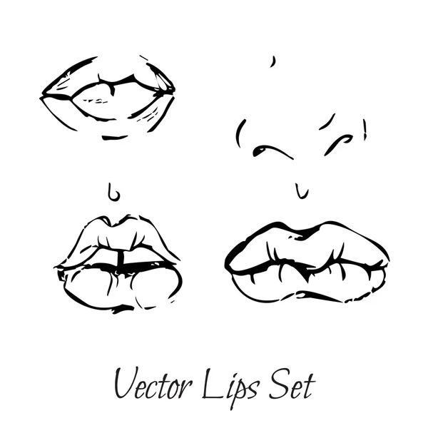 Juego de boceto de labios sexy dibujado a mano — Vector de stock