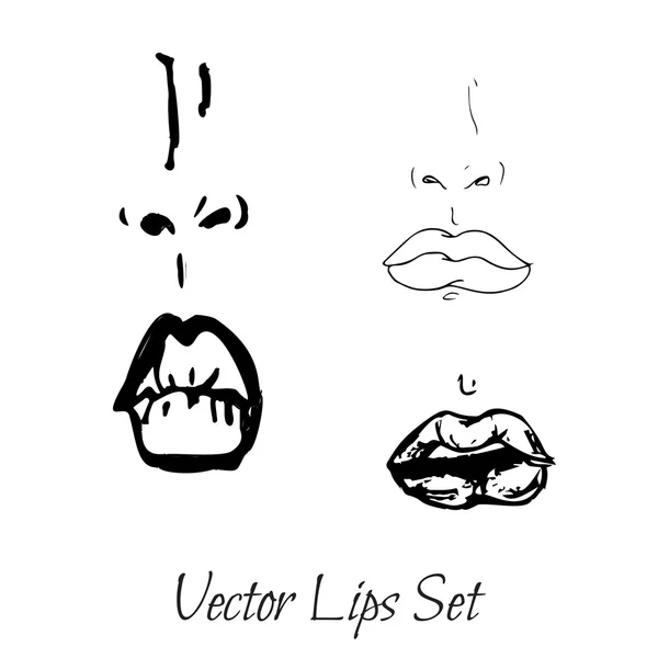 Juego de boceto de labios sexy dibujado a mano — Vector de stock