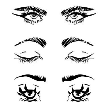 Dişi gözler ve kaşlar hazır. Kadın gözü tasarımı. Vektör illüstrasyonu