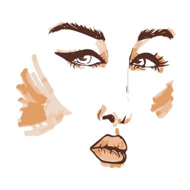 El çizimi kadın yüzü. Genç kadın yüzünün güzel tasarımı. Vektör illüstrasyonu