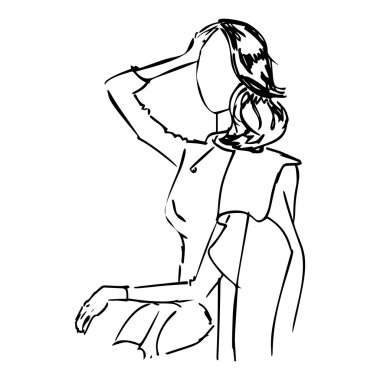 Moda kadını yüz hatları silueti. Beyaz arkaplanda el çizimi 