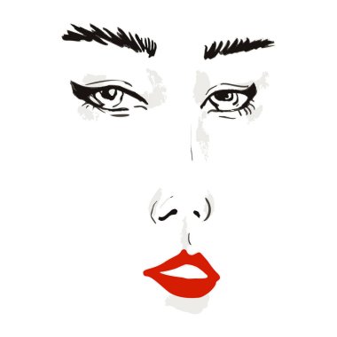 El çizimi kadın yüzü. Genç kadın yüzünün güzel tasarımı. Vektör illüstrasyonu