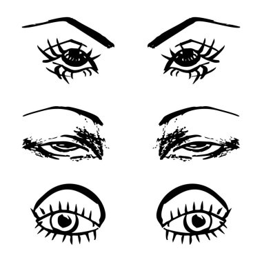 Dişi gözler ve kaşlar hazır. Kadın gözü tasarımı. Vektör illüstrasyonu