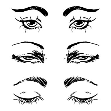 Dişi gözler ve kaşlar hazır. Kadın gözü tasarımı. Vektör illüstrasyonu