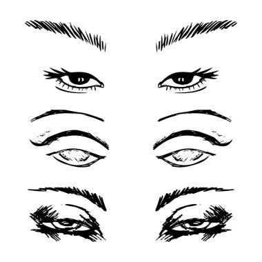 Dişi gözler ve kaşlar hazır. Kadın gözü tasarımı. Vektör illüstrasyonu