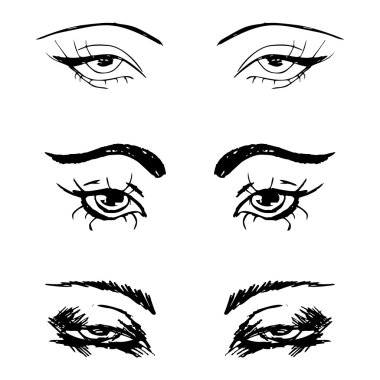 Dişi gözler ve kaşlar hazır. Kadın gözü tasarımı. Vektör illüstrasyonu