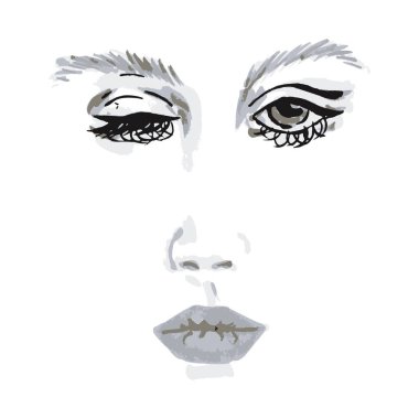 El çizimi kadın yüzü. Genç kadın yüzünün güzel tasarımı. Vektör illüstrasyonu