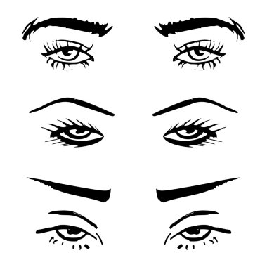 Dişi gözler ve kaşlar hazır. Kadın gözü tasarımı. Vektör illüstrasyonu