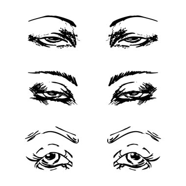 Dişi gözler ve kaşlar hazır. Kadın gözü tasarımı. Vektör illüstrasyonu