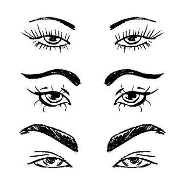 Dişi gözler ve kaşlar hazır. Kadın gözü tasarımı. Vektör illüstrasyonu