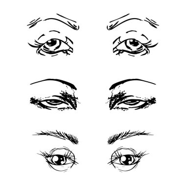 Dişi gözler ve kaşlar hazır. Kadın gözü tasarımı. Vektör illüstrasyonu