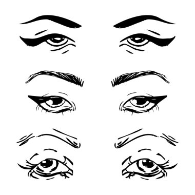 Dişi gözler ve kaşlar hazır. Kadın gözü tasarımı. Vektör illüstrasyonu