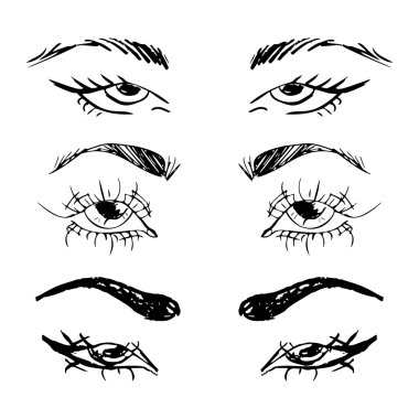 Dişi gözler ve kaşlar hazır. Kadın gözü tasarımı. Vektör illüstrasyonu