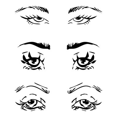Dişi gözler ve kaşlar hazır. Kadın gözü tasarımı. Vektör illüstrasyonu