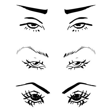 Dişi gözler ve kaşlar hazır. Kadın gözü tasarımı. Vektör illüstrasyonu