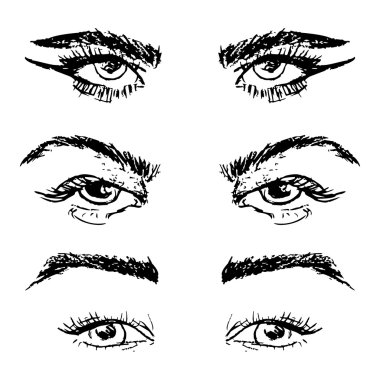 Dişi gözler ve kaşlar hazır. Kadın gözü tasarımı. Vektör illüstrasyonu