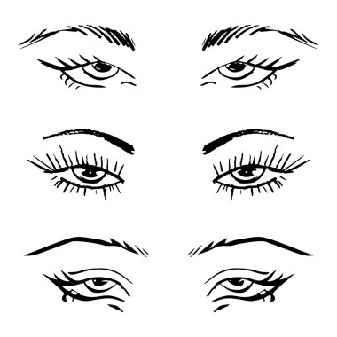 Dişi gözler ve kaşlar hazır. Kadın gözü tasarımı. Vektör illüstrasyonu