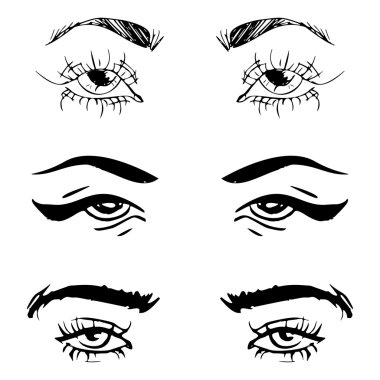 Dişi gözler ve kaşlar hazır. Kadın gözü tasarımı. Vektör illüstrasyonu