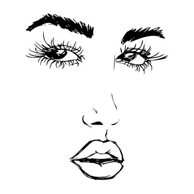 El çizimi kadın yüzü. Genç kadın yüzünün güzel tasarımı. Vektör illüstrasyonu