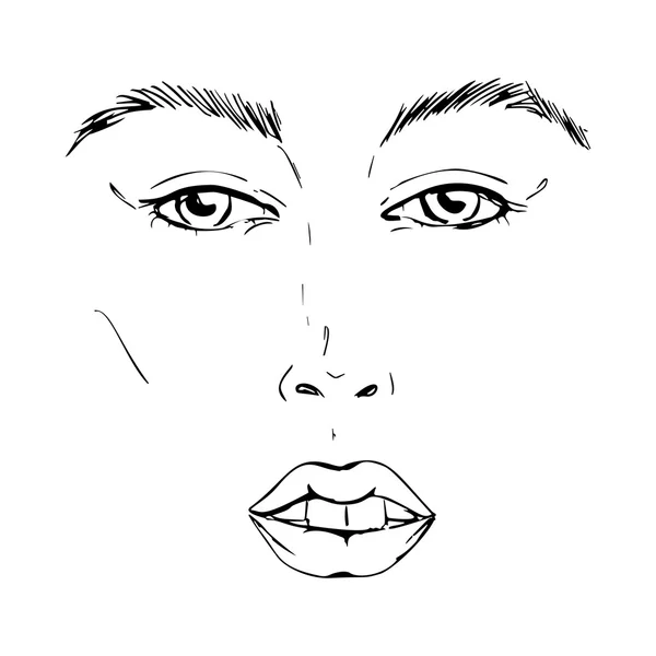 Ручное Женское Лицо Красивый Дизайн Лица Молодой Женщины Векторная Иллюстрация — стоковый вектор