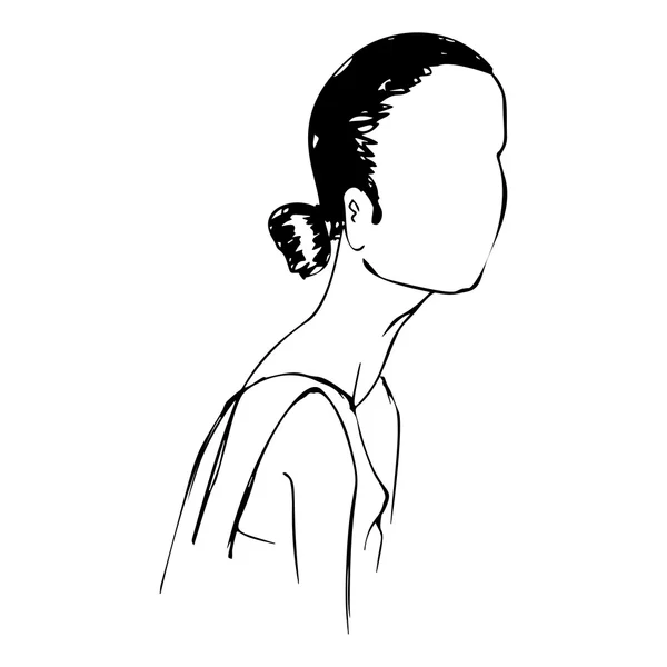 ファッション女性輪郭の顔シルエット 白地に手描きスケッチ — ストックベクタ