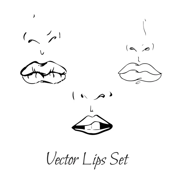 Vektor Skizzen Weiblicher Lippen Handgezeichneter Satz Von Frauen Lippen Designs — Stockvektor