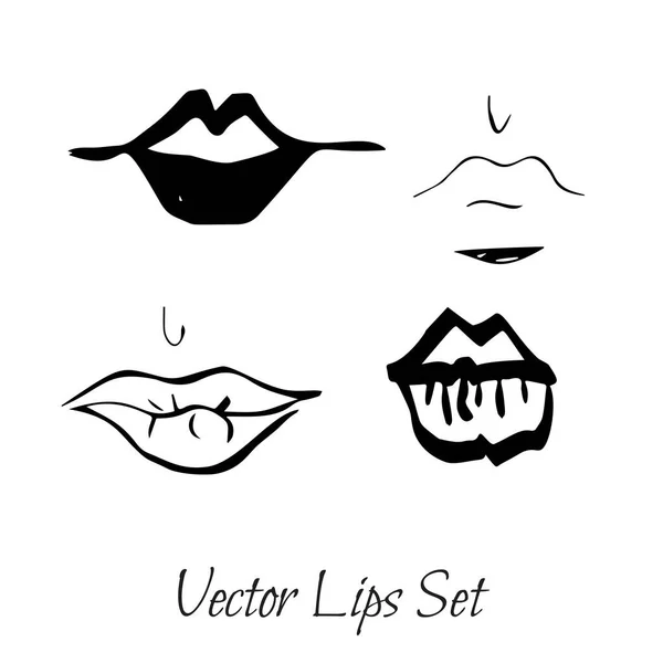 Schizzi Vettoriali Labbra Femminili Set Disegnato Mano Disegni Labbra Donne — Vettoriale Stock