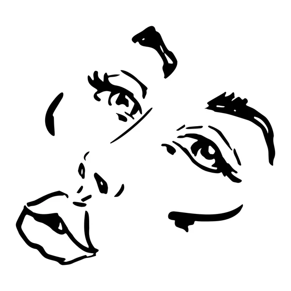 Ручное Женское Лицо Красивый Дизайн Лица Молодой Женщины Векторная Иллюстрация — стоковый вектор