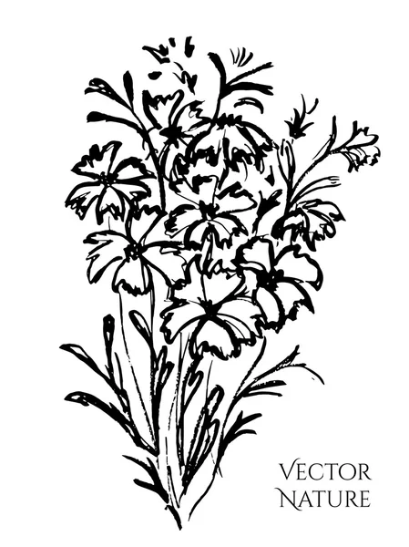 手描きの花カード 花グリーティングカードのスケッチ — ストックベクタ