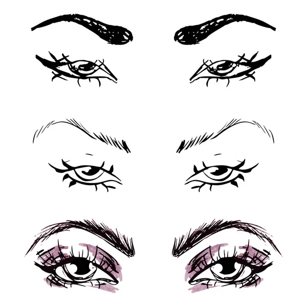 Ojos Femeninos Cejas Puestas Diseño Ojos Mujer Ilustración Vectorial — Vector de stock