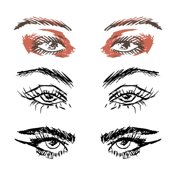 Kvinnliga Ögon Och Ögonbryn Inställda Kvinnors Ögondesign Vektorillustration — Stock vektor