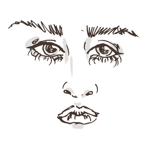 Handgezeichnetes Weibliches Gesicht Schöne Gestaltung Des Gesichts Der Jungen Frau — Stockvektor