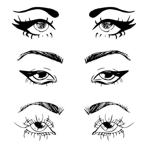 Ojos Femeninos Cejas Puestas Diseño Ojos Mujer Ilustración Vectorial — Vector de stock