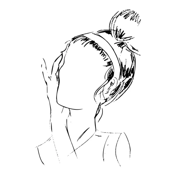 Mode Frau Kontur Gesicht Silhouette Handgezeichnete Skizze Auf Weißem Hintergrund — Stockvektor