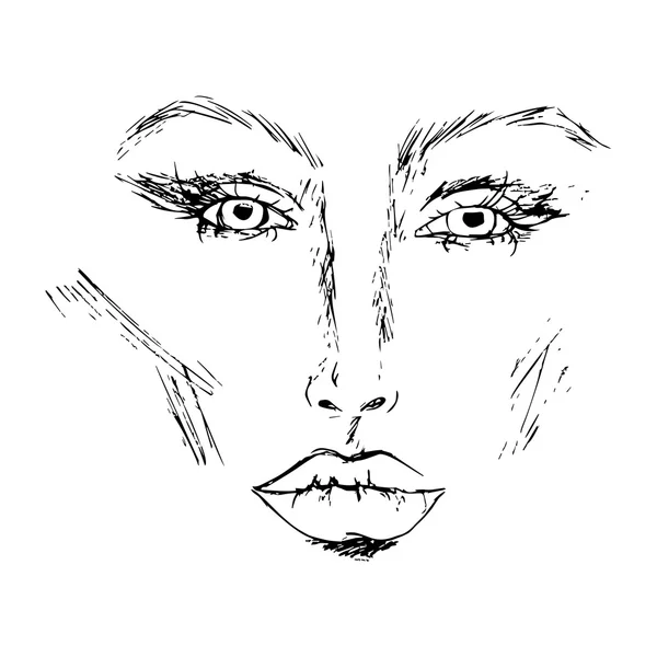 Handgezeichnetes Weibliches Gesicht Schöne Gestaltung Des Gesichts Der Jungen Frau — Stockvektor