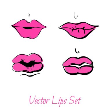 Kadın dudaklarının vektör çizimleri. El çizimi kadın dudak tasarımları..