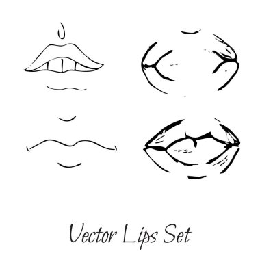 Kadın dudaklarının vektör çizimleri. El çizimi kadın dudak tasarımları..