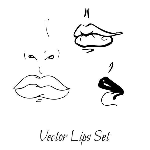 Bocetos Vectoriales Labios Femeninos Dibujado Mano Conjunto Diseños Labios Mujeres — Vector de stock