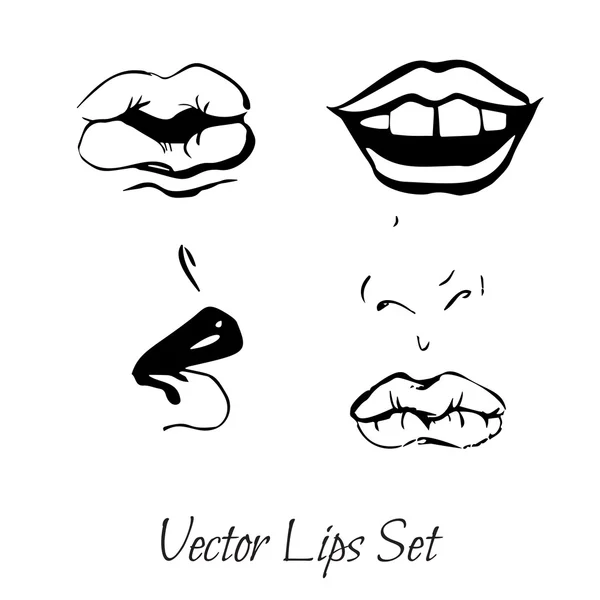 Desenhos Vetoriais Lábios Femininos Conjunto Desenhado Mão Mulheres Desenhos Lábios — Vetor de Stock