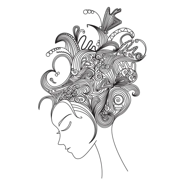 Silueta de mujer con pelo abstracto — Vector de stock