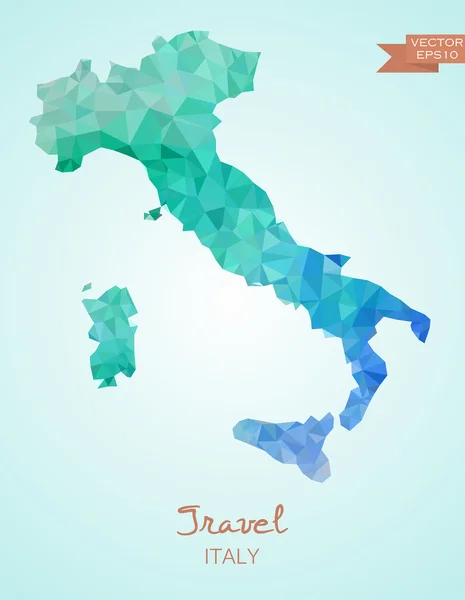 Låga Poly karta över Italien — Stock vektor