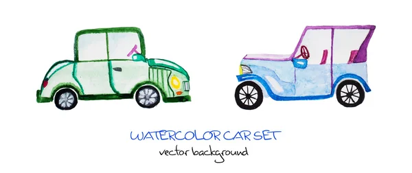 Aquarela desenho animado carro conjunto — Vetor de Stock