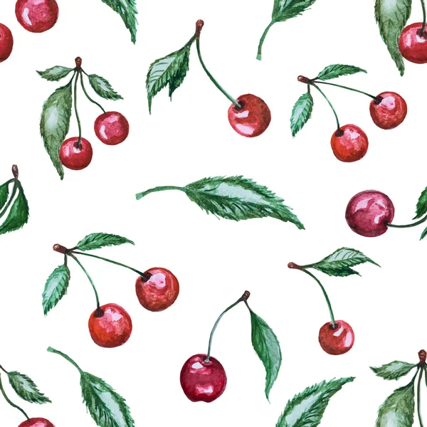 Watercolor cherry seamless pattern — Stock Vector