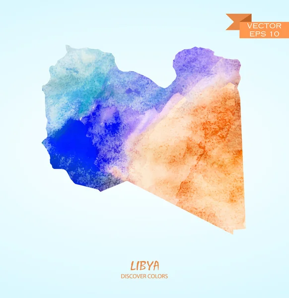 匹配的利比亚水彩电子地图 — 图库矢量图片