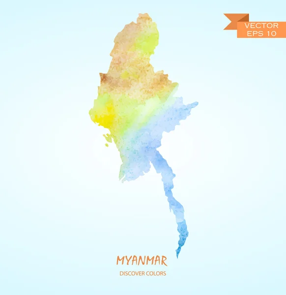 Mapa de acuarela de Myanmar — Vector de stock