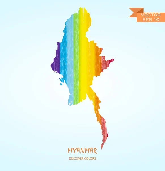 Mapa de trazo de lápiz de Myanmar — Vector de stock